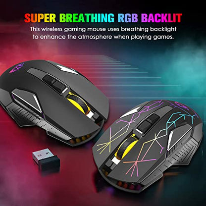 FELICON Wireless Gaming Mouse, Rechargeable Silent Click Adjustable DPI Optical Computer Mice, 2.4Ghz Wireless Mouse with Colorful LED Backlit for Windows/Mac/Linux/PC/Laptop(Star Black) - color: Star Black