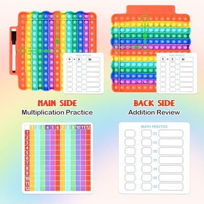 Multiplication Games for Kids, 12x12 Multiplication Board with Rainbow Charts, Double-Sided Sensory Math Learning Games with Dry Erase Marker, Addition & Multiplication