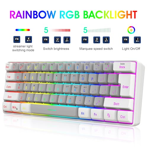 Snpurdiri 2.4G Wireless Gaming Keyboard and Mouse Combo, Include Mini 60% Mechanical Feel RGB Backlit Keyboard, Ergonomic Vertical Feel Small Wireless Mouse(White and Grey) - color: White Grey Combo