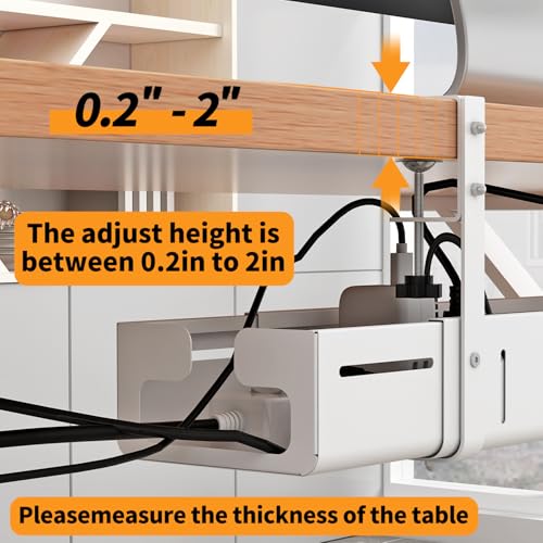Under Desk Cable Management Tray, Expandable Length 25.2"-38.6",No Drill No Damage to Desk,Cable Tray with Clamp for with Wire Management,for Cord Organizer for Home Office Standing Desk, White