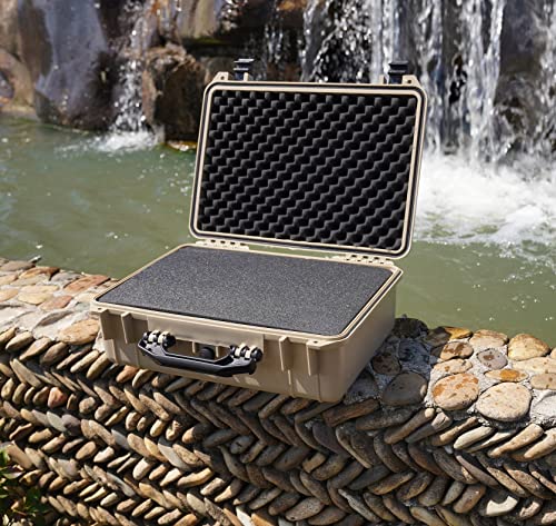 MEIJIA All Weather IP67 Waterproof Hard Camera Case,Hard Protective Case,Hard Case with Customizable Foam,Fit Use of Drones,Camera,Equipments,Pistols(Desert Tan,18.5 x14.06x6.93inches) - color: Desert Tan, size: 18.5 x14.06x6.93inches