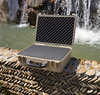 MEIJIA All Weather IP67 Waterproof Hard Camera Case,Hard Protective Case,Hard Case with Customizable Foam,Fit Use of Drones,Camera,Equipments,Pistols(Desert Tan,18.5 x14.06x6.93inches) - color: Desert Tan, size: 18.5 x14.06x6.93inches