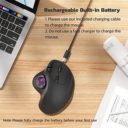 Nulea M501 Wireless Trackball Mouse Ergonomic Thumb Control, 4 DPI Levels | Rechargeable rollerball mouse with Bluetooth USB receiver,3 device use,smooth tracking,compatible with PC Mac Windows-Purple - color: C-Purple