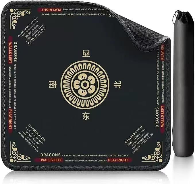 Chinese Mahjong Mat with Storage Bag, Neoprene Mahjong Table mat, 31.5x31.5 Inch, Non-Slip and Noise Reduction Table Cover for Board Games, Tile Games, Mahjong, Dominoes (Black) - color: Black