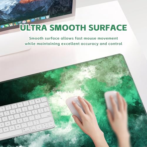 Baziabbo Green Desk Mat,XXL Extended Big Mouse Pad,Gaming Mousepad with Stitched Edge,Non-Slip Rubber Base Keyboard Desk Pad for Home Office Study Game (Haze Green) - color: Haze Green
