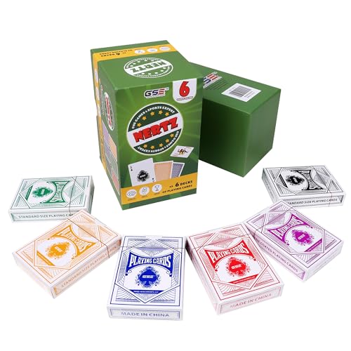 GSE 6-Deck Nertz Card Game, Standard Playing Cards Bulk, 6 Unique Colors | Multiplayer Solitaire Cards Compatible with Poker, Blackjack, Rummy, Go Fish, Bridge, For Family Game Night, 3.5 x 2.5 Inches - style: 6-Deck