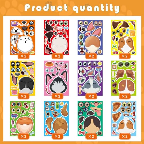 Make a Face Stickers, Make Your Own Dog Stickers for Kids, Animal Sticker | 24 Sheets Dogs Sticker for Birthday Gift Party Favors Supplies Teacher Art Craft, Games School Activity Reward - style: Dog