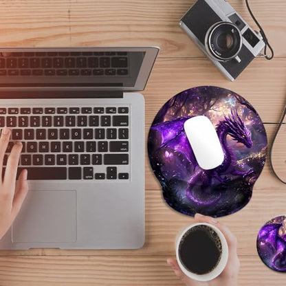 Mouse Pad with Wrist Support, Ergonomic Mouse Pad with Memory Foam Wrist Rest Cushion, Non-Slip Rubber Base Gaming Mice Pad for Home Office Computer Laptop,Dragon - color: Dragon