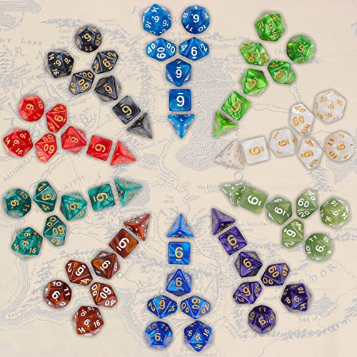 Coyeekn 70Pcs DND Polyhedral Dice Set with Storage Pouch | 0 Complete Polyhedral Dice Sets (D4-D20), Great for D&D, MTG & Tabletop RPG Games - color: 10set-70pcs