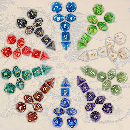 Coyeekn 70Pcs DND Polyhedral Dice Set with Storage Pouch | 0 Complete Polyhedral Dice Sets (D4-D20), Great for D&D, MTG & Tabletop RPG Games - color: 10set-70pcs