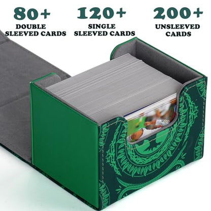 Deck Box for MTG Cards, Trading Commander Deck Case Holds 120+ Sleeved Cards, PU Leather Magnetic Collectible Card Storage Box Fits for TCG Magic Card (Green) - color: Green
