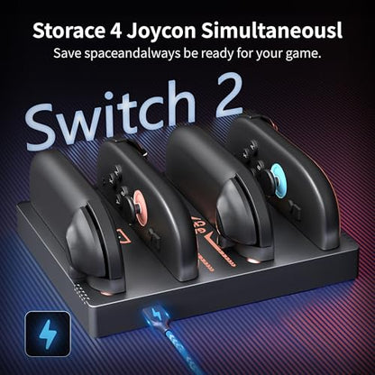 Charging Dock for Nintendo Switch 2 Joy-Con Controllers – Organized Storage Stand for Switch 2 Accessories, Bi-Directional Design, LED Indicators & Overcharge Protection