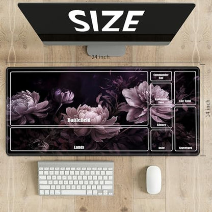 Board Game Mat TCG Playmat Plus 50 Pcs Card Sleeves, 24 x 14 inches Table Mats Games Mousepad with Zones Smooth Surface for MTG RPG CCG Trading Card Game Play Mats, Peony - color: Peony, size: Zone 1