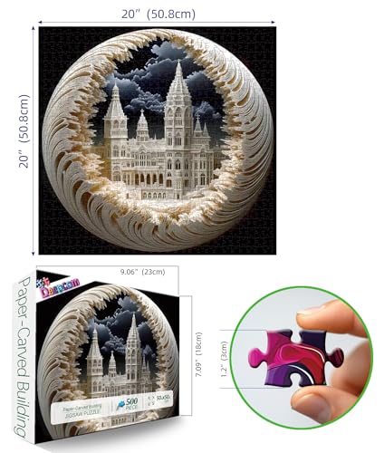 500 Piece Jigsaw Puzzle for Adults, 3D Visual Intricate Cathedral Architecture Design, 500 Pieces Round Puzzle for Adults, Unique Impossible Difficult Hard Challenging Jigsaw Puzzles - color: Circular Cathedral