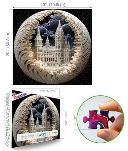 500 Piece Jigsaw Puzzle for Adults, 3D Visual Intricate Cathedral Architecture Design, 500 Pieces Round Puzzle for Adults, Unique Impossible Difficult Hard Challenging Jigsaw Puzzles - color: Circular Cathedral