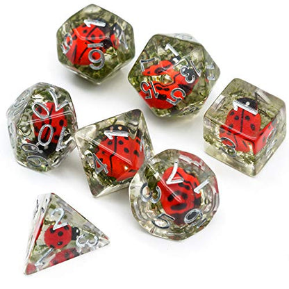 Cusdie 7-Die DND Dice, Polyhedral Dice Set Filled with Animal, for Role Playing Game D&D Dice (Ladybug) - color: Ladybug