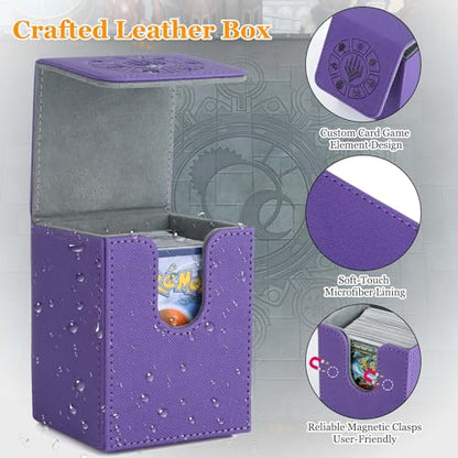 Arkeiliy Card Deck Box, 110+ Storage MTG Deck Box with 50 Pcs Card Sleeve, Collectible Trading Card Cases for Magic Commander and More (Purple) - color: Purple