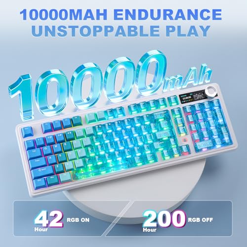 AJAZZ AK980 V2 Pro 98% Dual 8K Mechanical Keyboard, 10000mAh Wireless Tri-Mode Gaming Keyboard with Smart Display & Knob, Hot Swappable BT/2.4G/USB-C for Win/Mac (Blue,Lychee Switch) - color: Blue