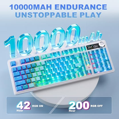 AJAZZ AK980 V2 Pro 98% Dual 8K Mechanical Keyboard, 10000mAh Wireless Tri-Mode Gaming Keyboard with Smart Display & Knob, Hot Swappable BT/2.4G/USB-C for Win/Mac (Blue,Lychee Switch) - color: Blue