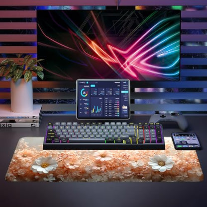 Mouse Pad, Large Anti-Slip with Stitched Edges Desk Mat Desktop Laptop Computer Desk Keyboard Mat,Table Protector Blotter Mat (Powder, 31.5" x 11.8") - color: Powder, size: 31.5" x 11.8"