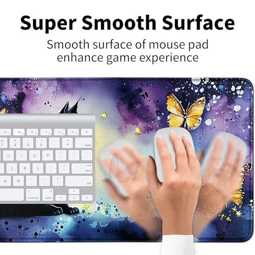 Black Cat with Butterflies for MTG & TCG Playmat Mouse Pad,BFDHGQZC 24" x 14" Game Mat for MTG/RPG/CCG Trading Card Game Playmats Table Mat Perfect for Card Games Video Games Computer Office - color: Black Cat With Butterflies
