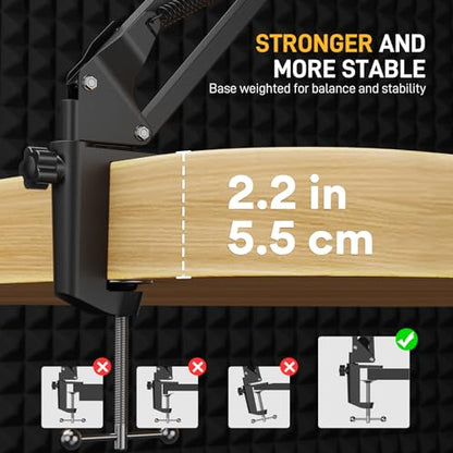 MAONO Boom Arm Microphone Stand: Adjustable Metal Suspension Mic Boom Arm for Podcast Gaming Streaming Recording,with Desk Clamp and 3/8" to 5/8" Screw Adapter-Max Load 1KG BA20 Black | 1kg max load, 3/8 to 5/8 adapter, suspension design, podcast gaming s