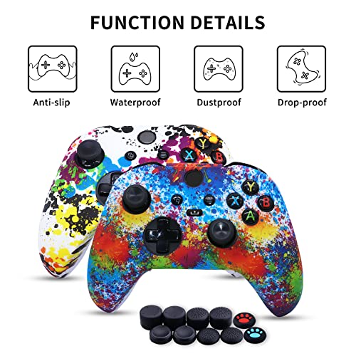 [2 Pack] Jusy Compatible with Xbox Series X/S Controller Soft Silicone Cover Skin, Sweat-Proof Dust-Proof Anti-Slip Case Cover Protective Accessories Set, with 10 Thumb Grips (Graffiti) - color: Graffiti