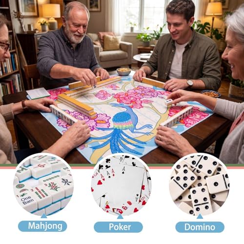 Drydiet Mahjong Mat for Table 31.5 x 31.5 Inch American Mahjong Mat with Carrying Bag, Non-Slip Noise Reduction Table Item for Family Poker Domino Board Game Night & Party Use(Peacock) - style: Peacock