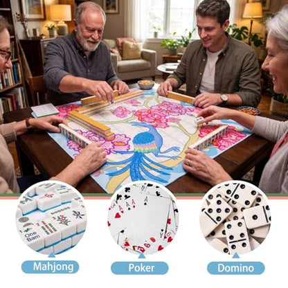 Drydiet Mahjong Mat for Table 31.5 x 31.5 Inch American Mahjong Mat with Carrying Bag, Non-Slip Noise Reduction Table Item for Family Poker Domino Board Game Night & Party Use(Peacock) - style: Peacock