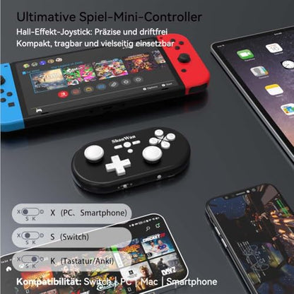 ShanWan Wireless Mini Controller for Switch, PC, iOS, Android, Supports Keyboard Mode for iPad Procreate (Black) - color: Black