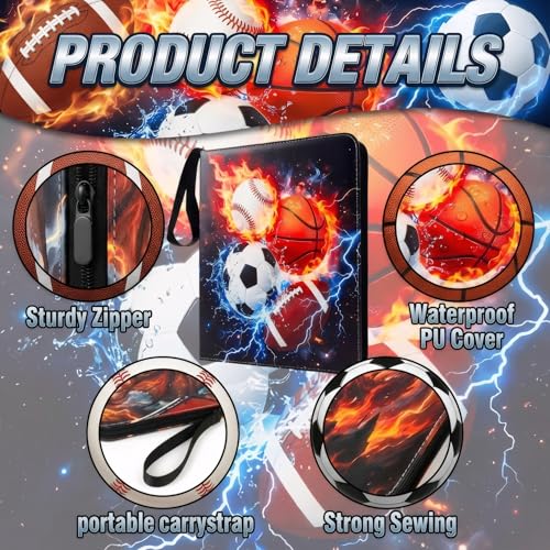 Trading Card Binder 9 Pocket, Card Binder Holds 900 Cards with 50 Removable Sleeves, Waterproof PU Leather with Zipper Card Collector Album Book Compatible with TCG Cards - color: Ball