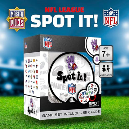 Spot It! NFL Edition Card Game – Fast-Paced Matching Game Featuring Official NFL Team Logos & Football Symbols – 55 Cards with 5 Mini Games – Family Party & Travel Game for Kids & Adults - style: League