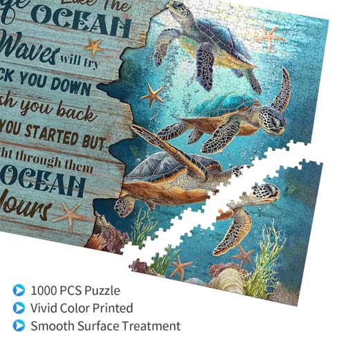 Sea Turtle Ocean Jigsaw Puzzle for Adult 1000 Pieces Unique Inspiration Quote Wooden Jigsawwith Letters on Back Challenging Family Activity Games Turtle Gifts - color: Ocean Turtle 01, size: 1000PCS