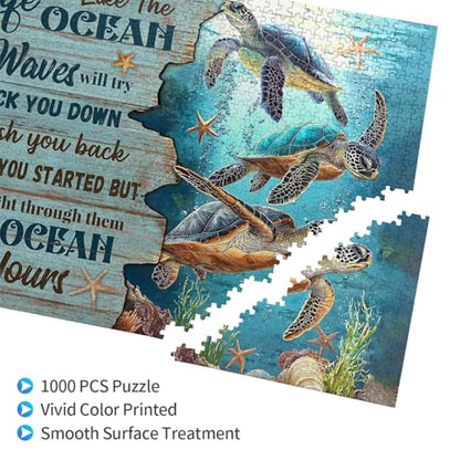 Sea Turtle Ocean Jigsaw Puzzle for Adult 1000 Pieces Unique Inspiration Quote Wooden Jigsawwith Letters on Back Challenging Family Activity Games Turtle Gifts - color: Ocean Turtle 01, size: 1000PCS