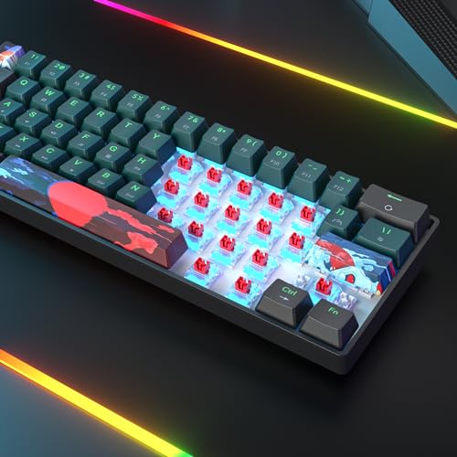 Protable 60% Percent Gaming Keyboard Mechanical, Mini Compact Ice-Blue LED Backlit 61 Keys Wired Office Keyboard with Red Switch for Mac/Win/PS4/PS5（61Green/Red Switch） - color: Ice-blue 61Green/Red Switch