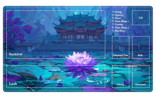 Playmat with Magic Game Zones for MTG Card Playing, Trading Card Gamess Mats Tabletop Board Game Desk Duel Mat Gameplay Card Battles 24"x14" for Beginner, Eastern Temple Purple Lotus - color: Eastern Temple Purple Lotus, size: 24"X14" With Zones