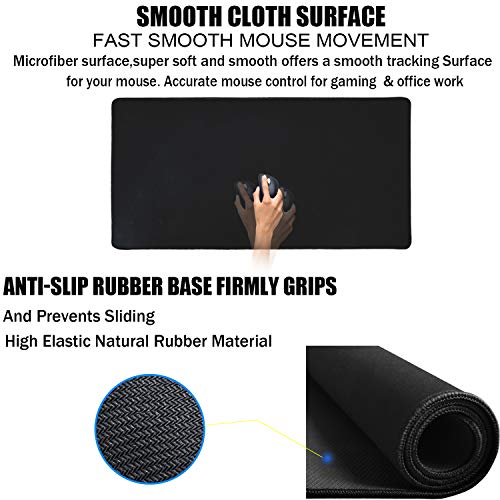 TEDNETGO Large Gaming Mouse Pad, Waterproof Extra Large Big Mouse Pad with Stitched Edge, XXL Non-Slip Black Computer Long Mousepad Desk Mat for Gamer, Office & Home, Black - color: Black, size: 31.5L x 15.7W inches