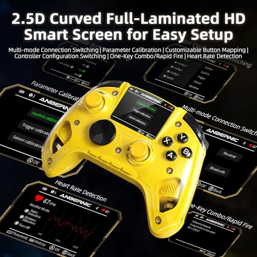 Voacle RG G01 Interactive Screen Wireless Gaming Controller Compatible with PC/Steam/Linux/Android/Switch/IOS 2.4G Wireless Bluetooth Controller Gamepad Hall Effect Triggers(Yellow) - color: Yellow