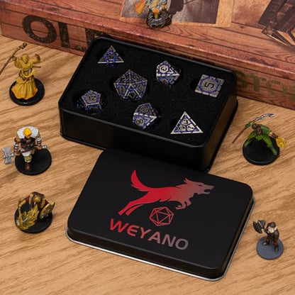 Metal D&D Dice Set, Polyhedral Metallic Dice with Cracks for Dungeons and Dragons RPG TTRPG DND 7-Die Set with Gift Case - color: Ancient Nickel Purple