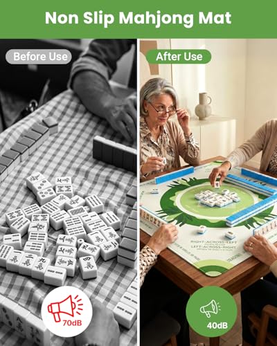 Mahjong Mat for Table, American Mahjong Mat with Rules, 32x32 Inch | Rubber Non-Slip Mah Jong Mat, Noise Reduction Table Cover Accessories for Mahjong, Poker, Board Games, Dominoe - color: Off White Green