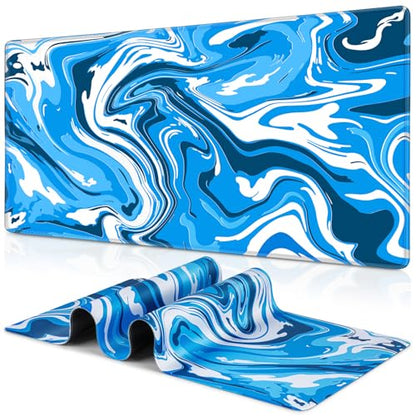 Canjoy Gaming Mouse Pad, Fluid Pattern Mouse Pad 35.4x15.7inch Large Extended Computer Mouse Mat Keyboard Full Desk Mousepad for Gaming, Office, Home - color: Blue-White Fluid, size: 900*400mm