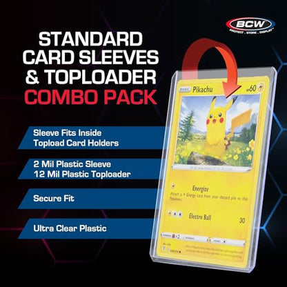 BCW 3x4 Topload Card Holders and Card Sleeves Combo | 200 Clear Plastic Toploaders and 200 Soft Card Sleeves | Protect, Store, and Display Trading Cards | Durable Card Storage Box for Collectors - size: 200 Pack