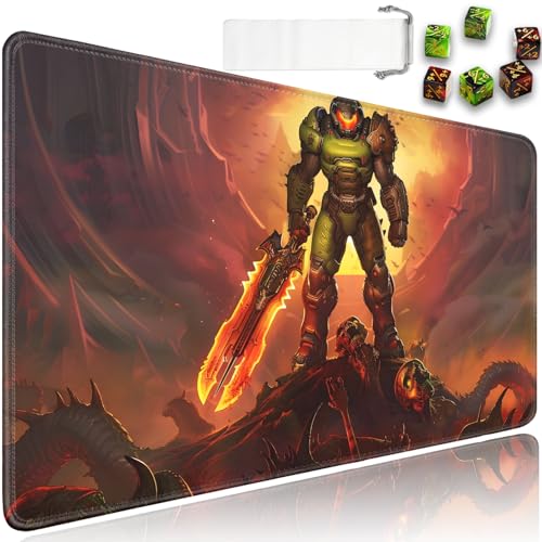 for MTG Playmat + Drawstring Travel Pouch + 6 Dice Counter, for Tabletop Trading Card Game Playmats or Mouse Pad, Anti-Slip Rubber 24 x 14 in, Destroy Warrior for TCG Playmat (No with Zone) - color: JV-Playmat-6-1-I242