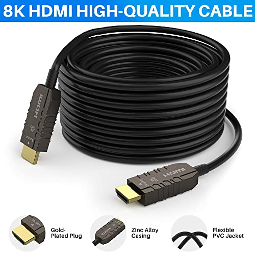 Certified 8K Fiber Optic HDMI 2.1 Cable 100 FT, Real HDMI® Cable, Ultra HD, 48Gbps, Supports 8K@60Hz, 4K@120Hz, Dynamic HDR, HDCP 2.2&2.3, Dolby, eARC for Xbox, Series X, Laptop, Switch, PS5, UHD TV - size: 100FT, style: 1 Pack
