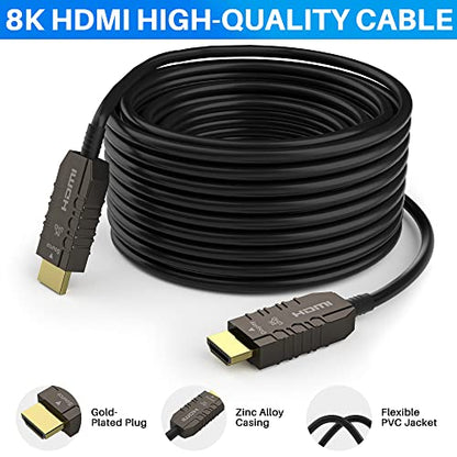 Certified 8K Fiber Optic HDMI 2.1 Cable 100 FT, Real HDMI® Cable, Ultra HD, 48Gbps, Supports 8K@60Hz, 4K@120Hz, Dynamic HDR, HDCP 2.2&2.3, Dolby, eARC for Xbox, Series X, Laptop, Switch, PS5, UHD TV - size: 100FT, style: 1 Pack