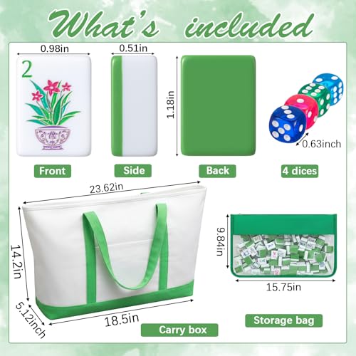 Soulchen 1.2 Inch Green Houseplant American Mahjong Set, 168 Pcs Tiles | Engraved, Tote Bag Dice Carry Pouch, Complete American Mahjong Set, Game Night Travel Vacation Collection Gift - color: Green, size: 1.2 Inch