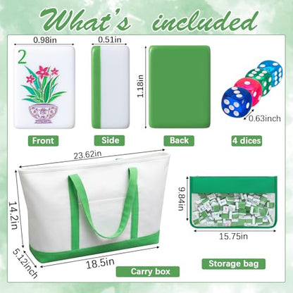 Soulchen 1.2 Inch Green Houseplant American Mahjong Set, 168 Pcs Tiles | Engraved, Tote Bag Dice Carry Pouch, Complete American Mahjong Set, Game Night Travel Vacation Collection Gift - color: Green, size: 1.2 Inch