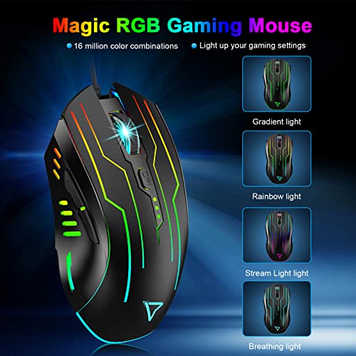 Gaming Mouse Wired, Lightweight Gaming Mice, Breathing RGB Plug Play High-Precision Adjustable 3200 DPI Ergonomic PC Gaming Mouse for Gamer, Wired Mouse for Laptop