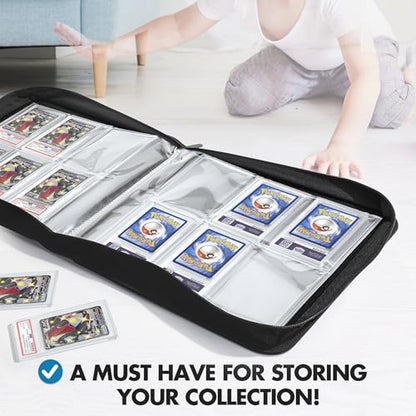FunGuys Graded Card Binder, 60 PSA Slab Holder, 6 Pocket Graded Card Storage, Slab Binder, PSA Card Graded Display Case Album, Zipper Binder, MTG Card Binder - color: Black and Black