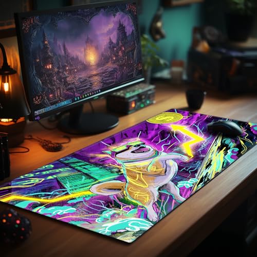 Card Playmat 24" x 14" TCG Game Mat for MTG and Other Card Games, Premium Stitched Card Gameplay Mat with Non-Slip Rubber Backing Board Games Desk Duel Mats, Cyberpunk Shiba Inu - color: Cyberpunk Shiba Inu, size: 24"X14" Without Zones